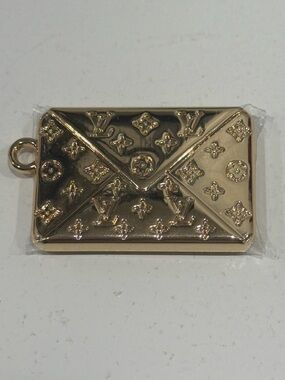 LV Envelope Zipper Pull Upcycled Charm Pendant Repurposed Gold Tone-Heavy